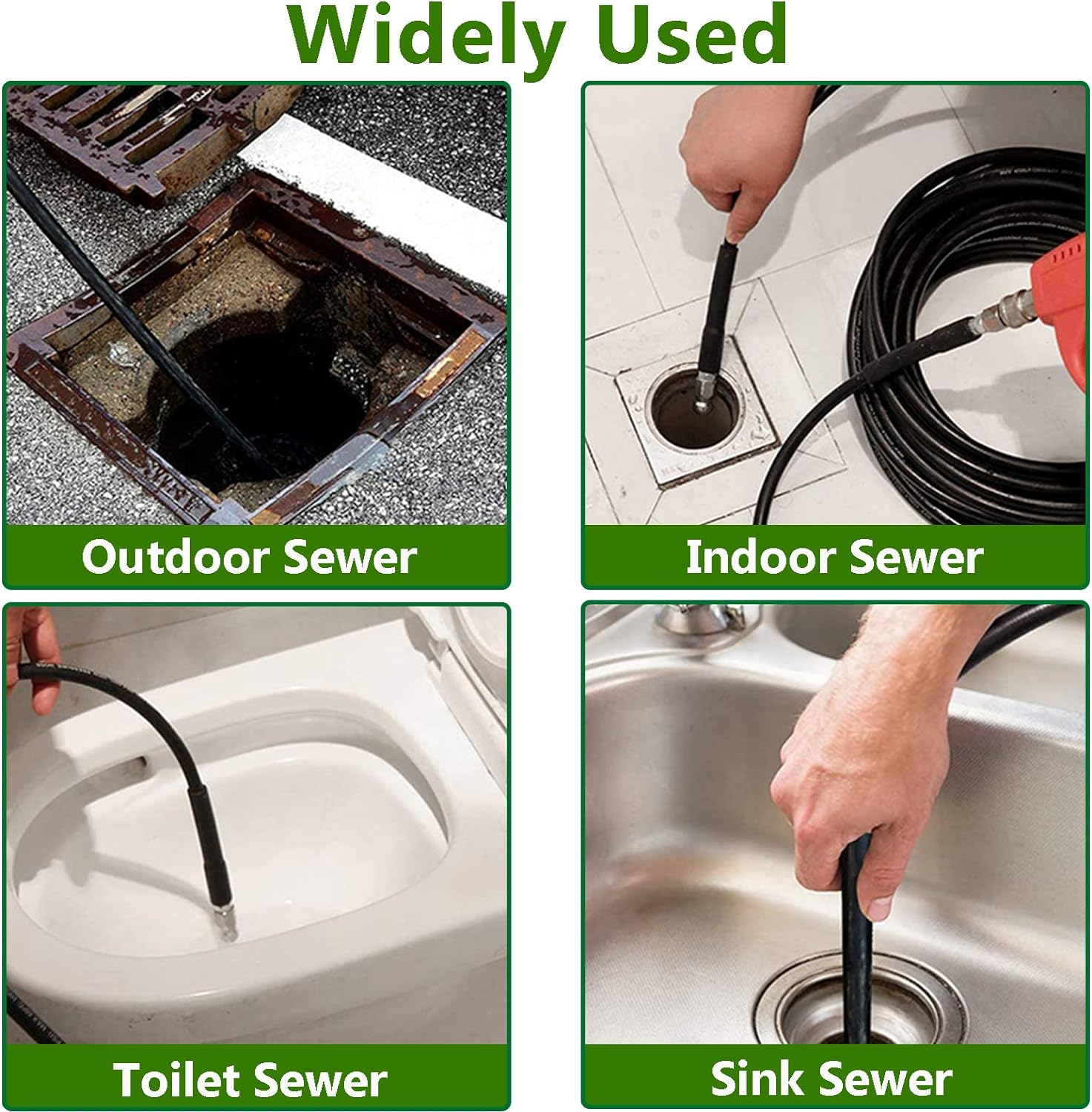 Acbbmns 30M/98.4FT Sewer Jetter Kit for Pressure Washer, 1/4 Inch NPT, 5800 PSI Drain Pipe Hose Cleaning Set, Button Nose & Rotating Sewer Jetting Nozzle image number 2