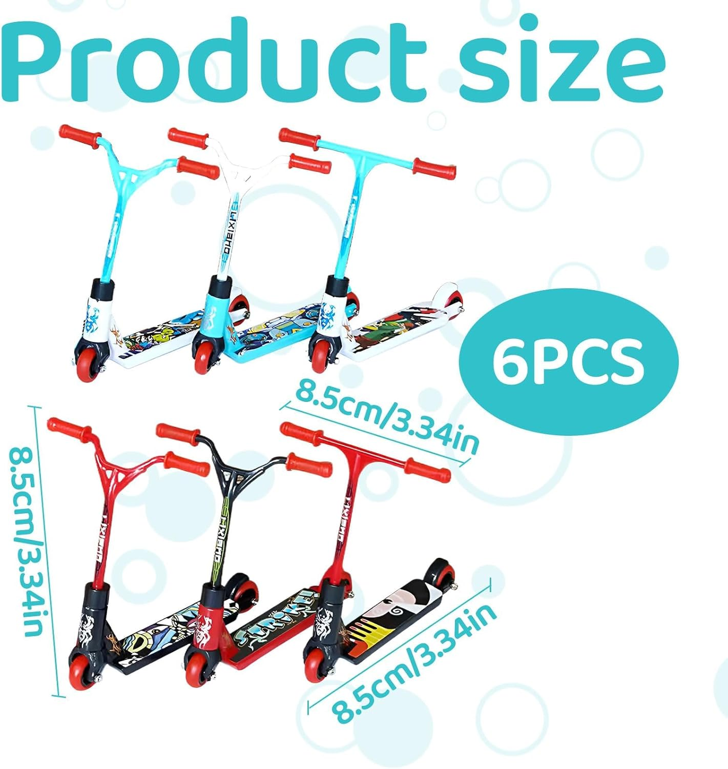 6PCS Tech Deck Scooter,Finger Scooter,Plastic Tech Deck,Cute Mini Teck Deck,Finger Skateboards for Party/Finger Training/Gift/Finger Board/Finger Bike(Straight & Curved Front - Red*2+Blue*2+Black*2) image number 3