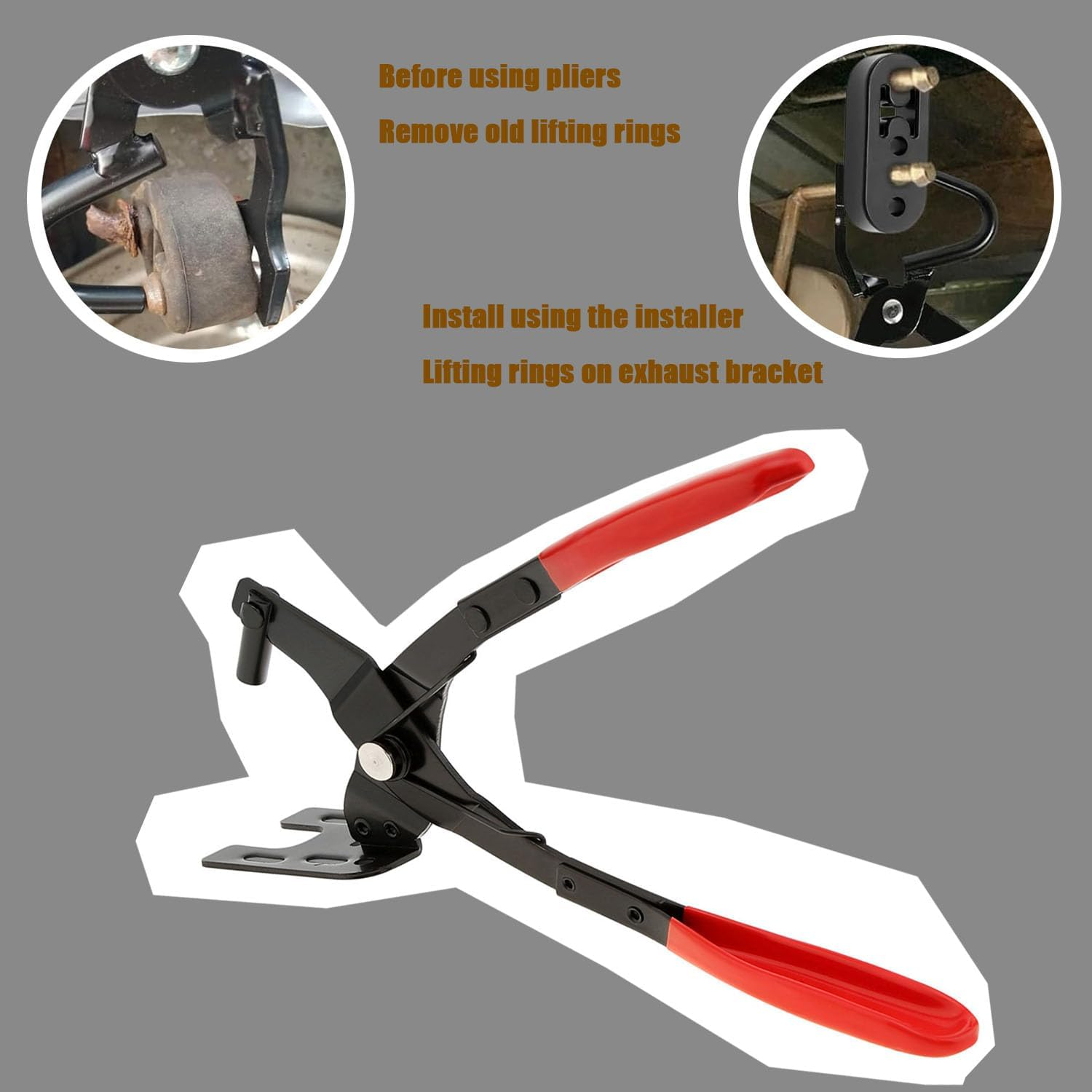 10" Exhaust Hanger Removal Pliers and 2 Hole Exhaust Hanger Rubber Set Universal Exhaust Insulators Muffler Hangers Removal Tool Rubber Isolator Rubber Hanger Support Removal Tool (3 Pcs) image number 2