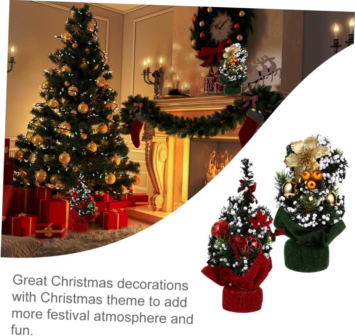 2Pcs Mini Artificial Christmas Trees Desktop Ornaments Christmas Tree Decorations for Home Office image number 4