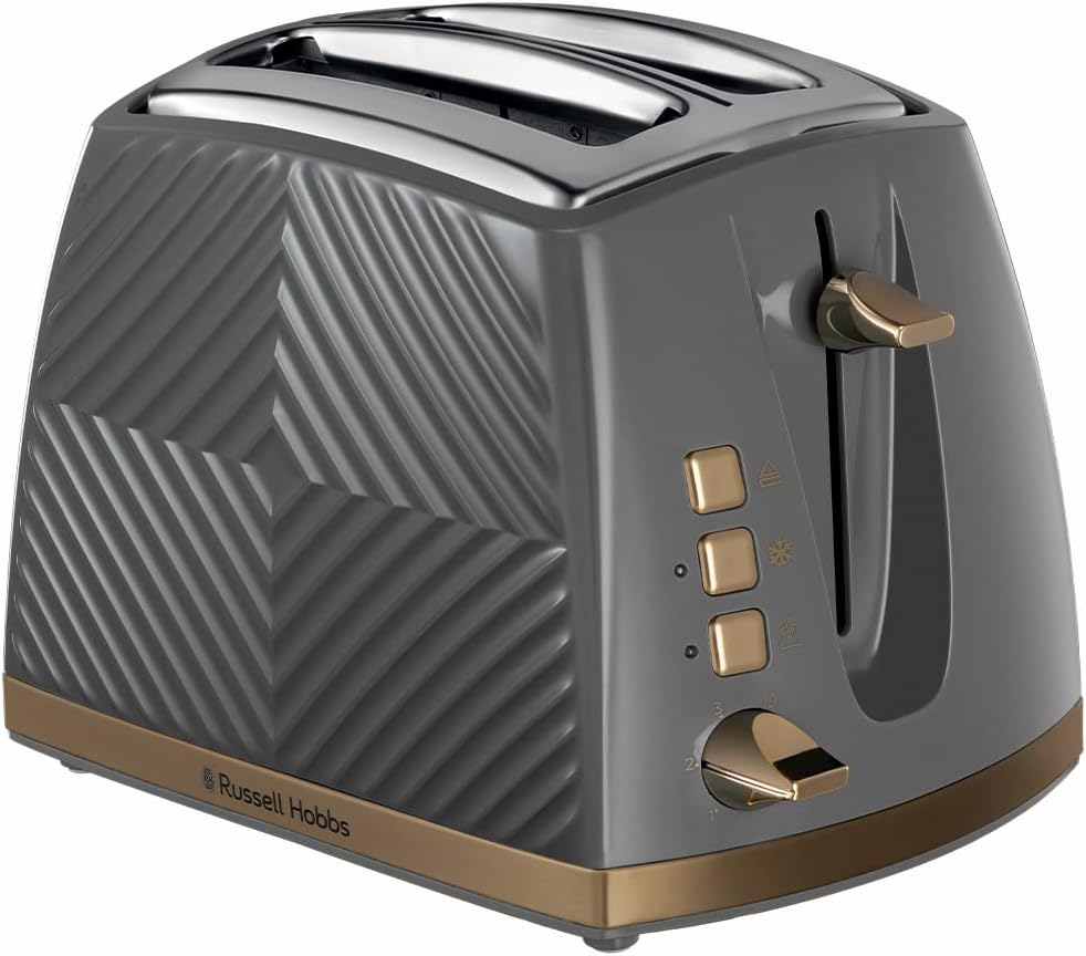 Russell Hobbs Groove 2 Slice Toaster (High Lift, Extra Wide Slots, 6 Browning Levels, Frozen/Cancel/Reheat Function - Illuminated Buttons, Removable Crumb Tray, 850W, Black, Brushed Gold Accents)26390