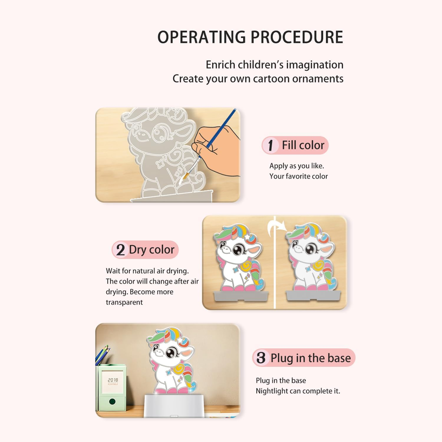 LED Night Light Cartoon Pink Night Lamp Cute Bedroom Decor (B)