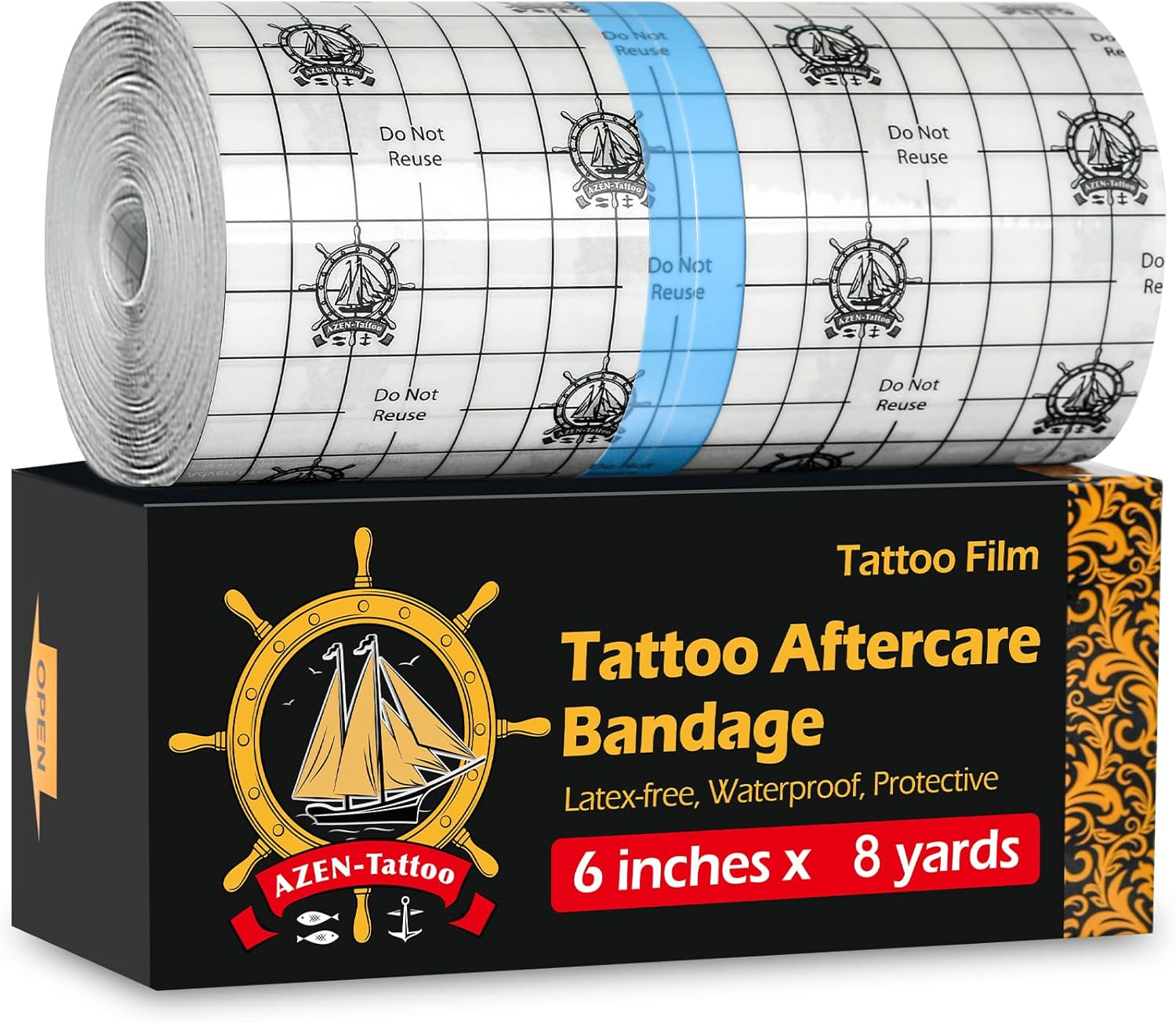 AZEN Tattoo Aftercare Bandage, 6"X 8 Yard, Waterproof Second Skin Cover up Tape, Healing Wrap, Tattoo Supplies image number 3
