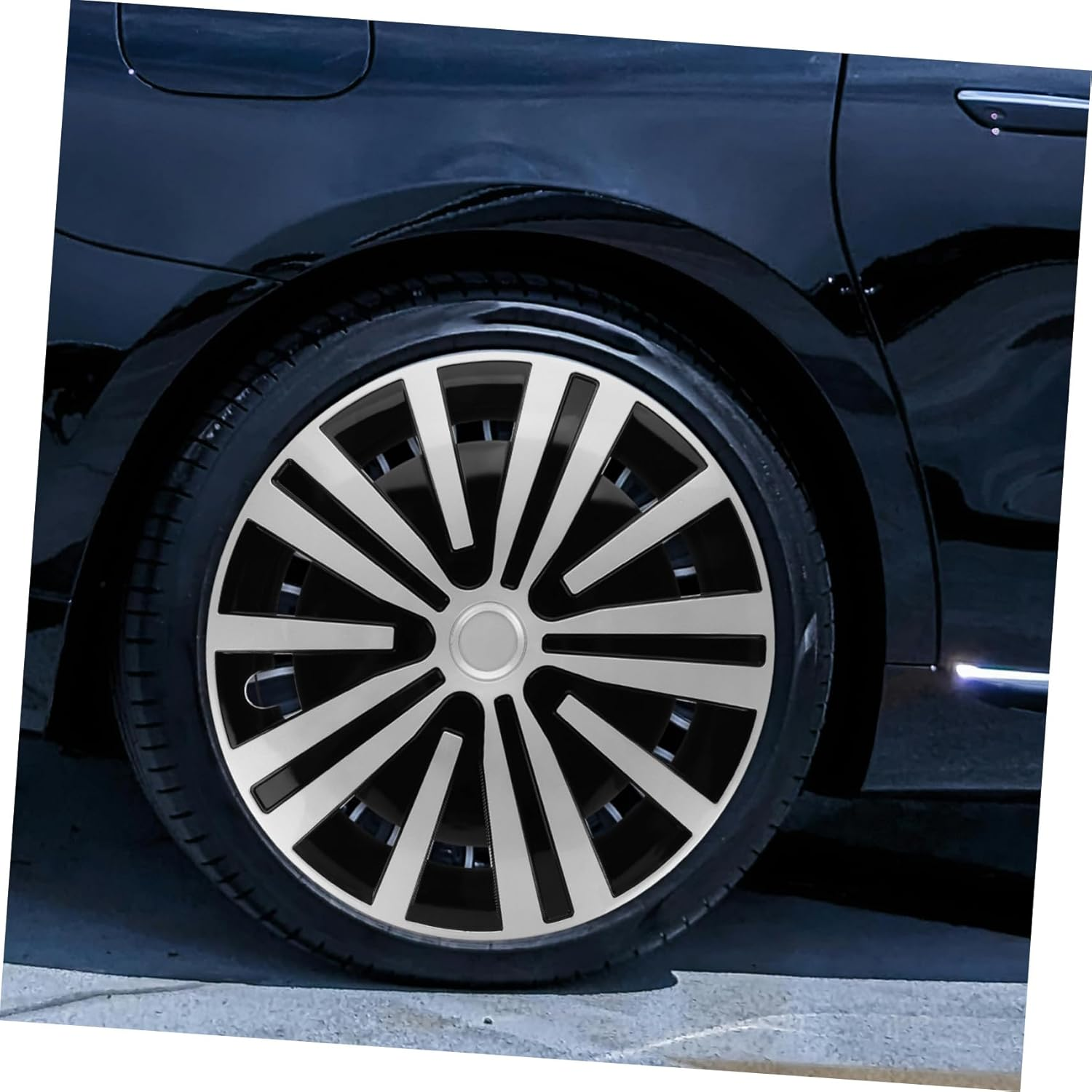 HONMEET Universal 14-Inch Car Wheel Hub Cap Cover Abs Plastic Rim Center Caps Replacement for Truck SUV, Silver Black, Automotive Wheel Accessories for Rim Decoration and Repair image number 2