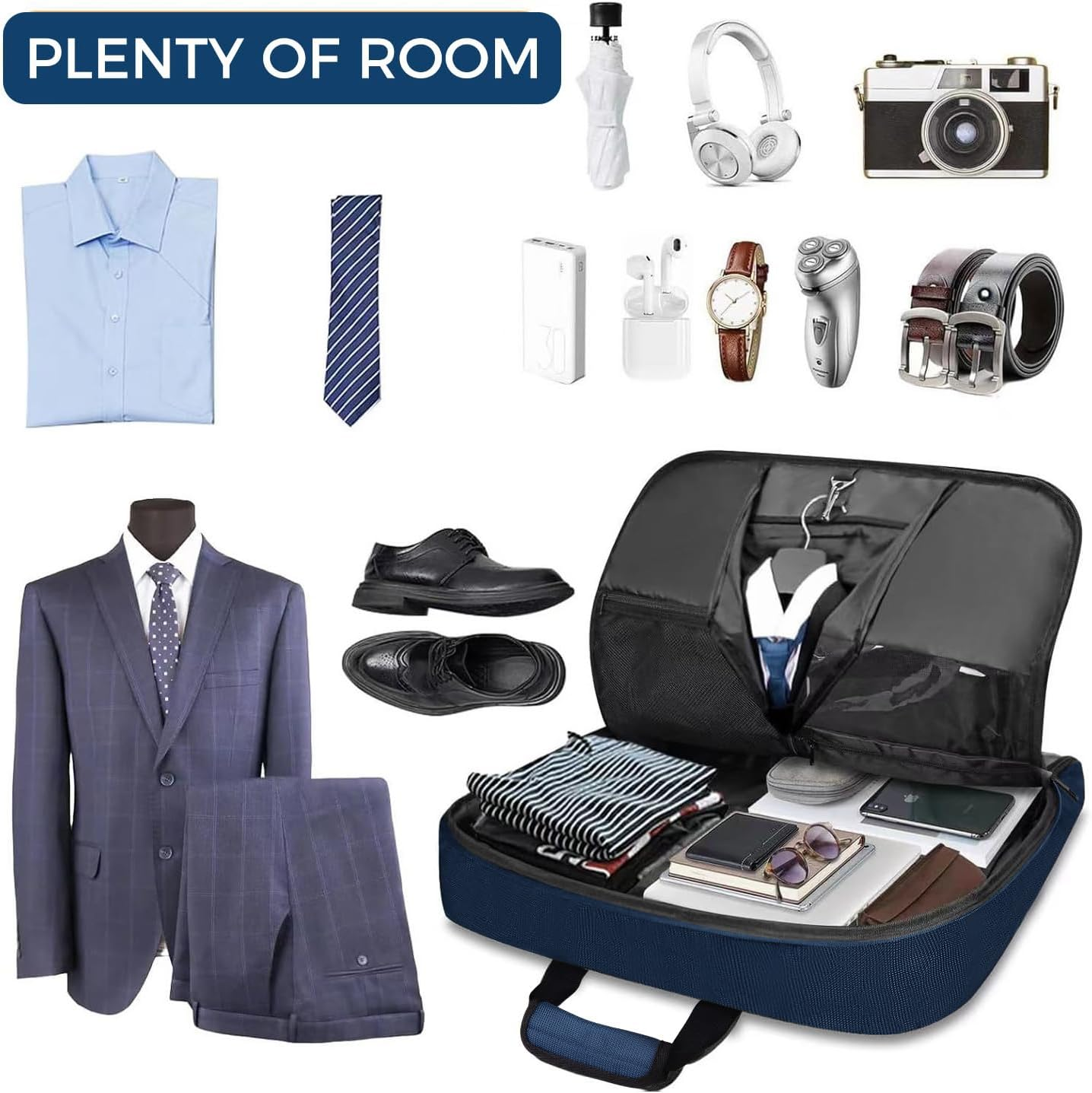 Noozion Garment Bag for Travel Large Carry on Suit Bag Hanging Travel Suit Bags Waterproof Suitcase Luggage Bag for Men Women Business Trips with Shoulder Strap, Blue, Large, Classic image number 3