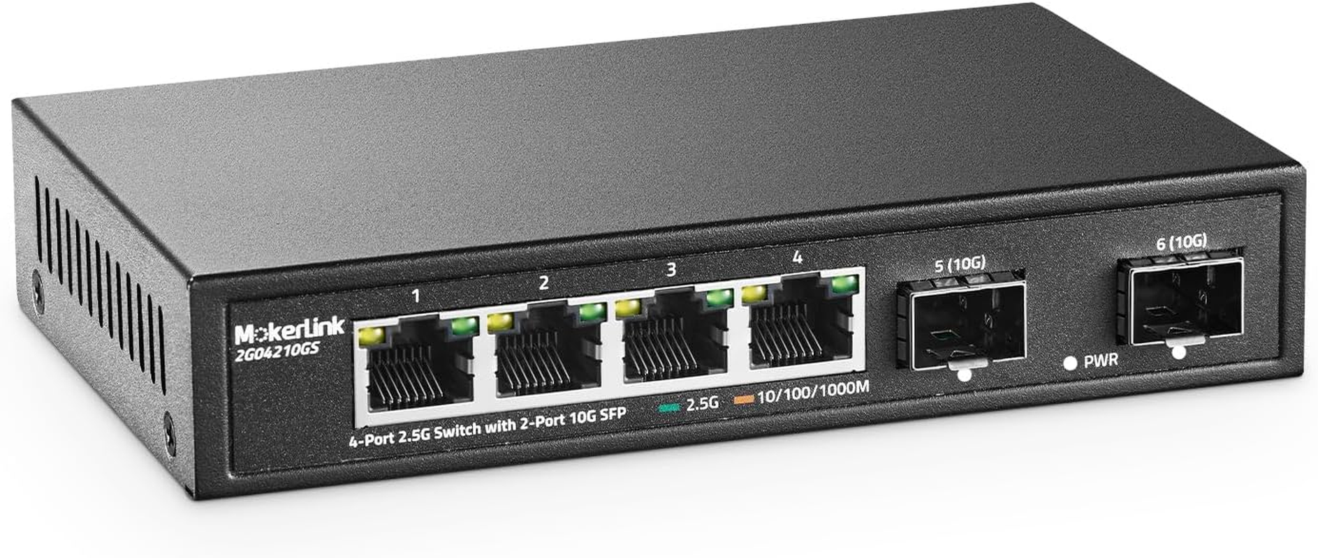 Mokerlink 4 Port 2.5G Ethernet Switch with 2X10G SFP, 5 X 2.5G Base-T Ports Compatible with 10/100/1000Mbps, Metal Unmanaged Fanless Network Switch image number 5