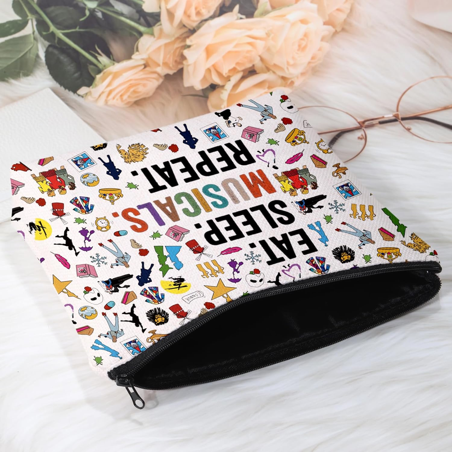 POFULL Musical Acting Gift Musical Theatre Gift Eat Sleep Musicals Cosmetic Bag, Eat Sleep Musicals Cosmetic Bag