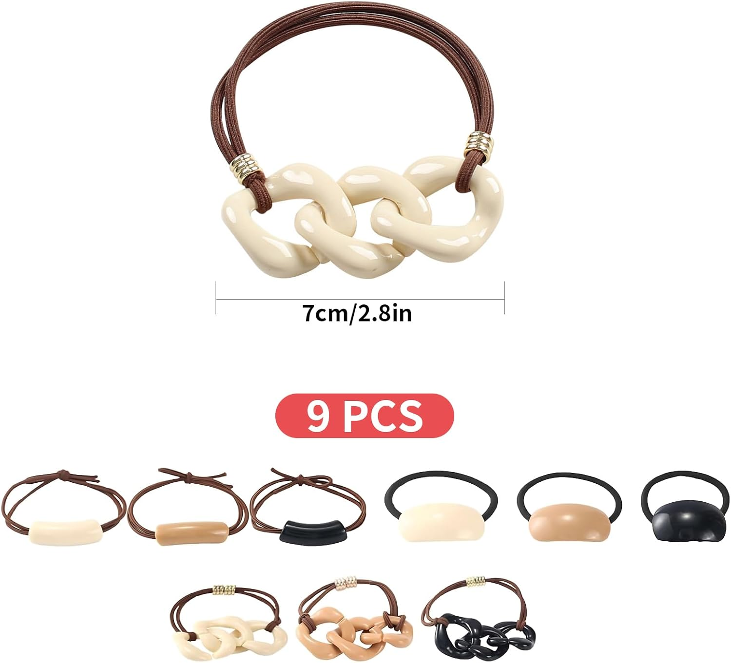 Tavvke 9 PCS Acrylic Ponytail Hair Cuff Set, Stylish Geometric Hair Ties Wraps, Elastic Ponytail Holders, French Accessories for Women & Girls image number 4