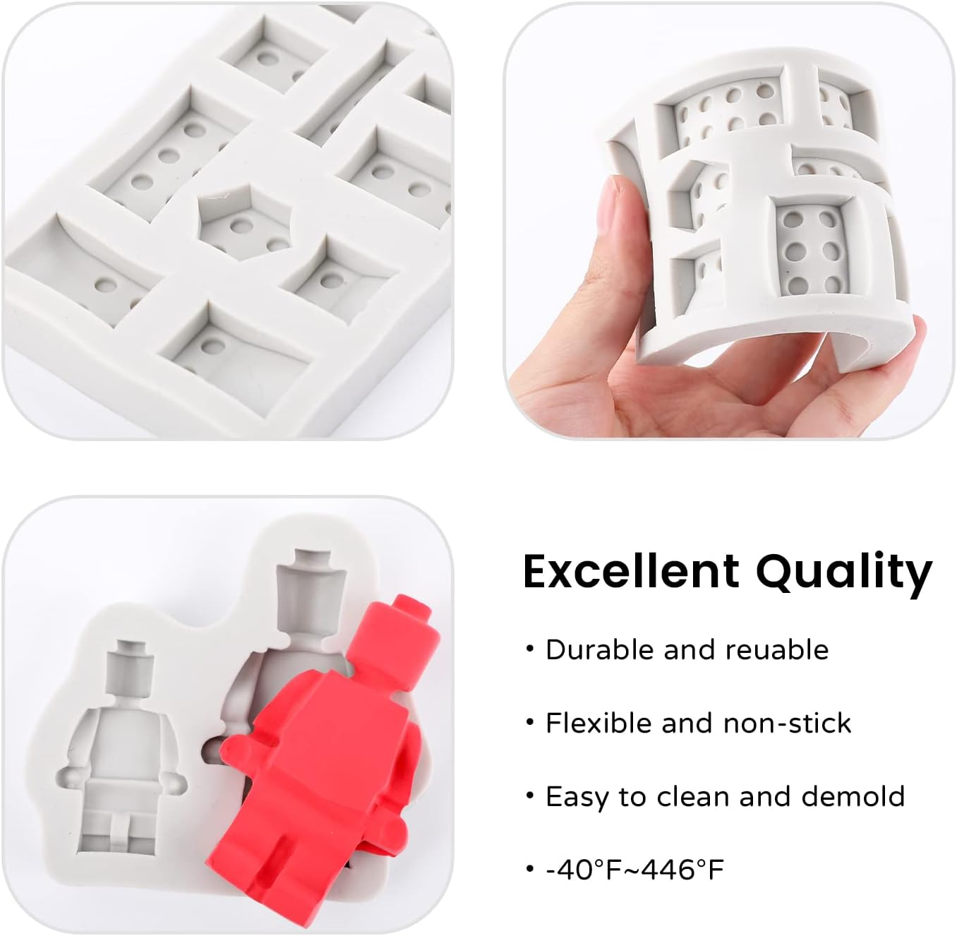 Tangker Set of 3 Building Bricks Robots Fondant Silicone Mold for Cake Border Decorating Cupcake Topper DIY Candy Chocolate Crafts Clay Tool image number 3