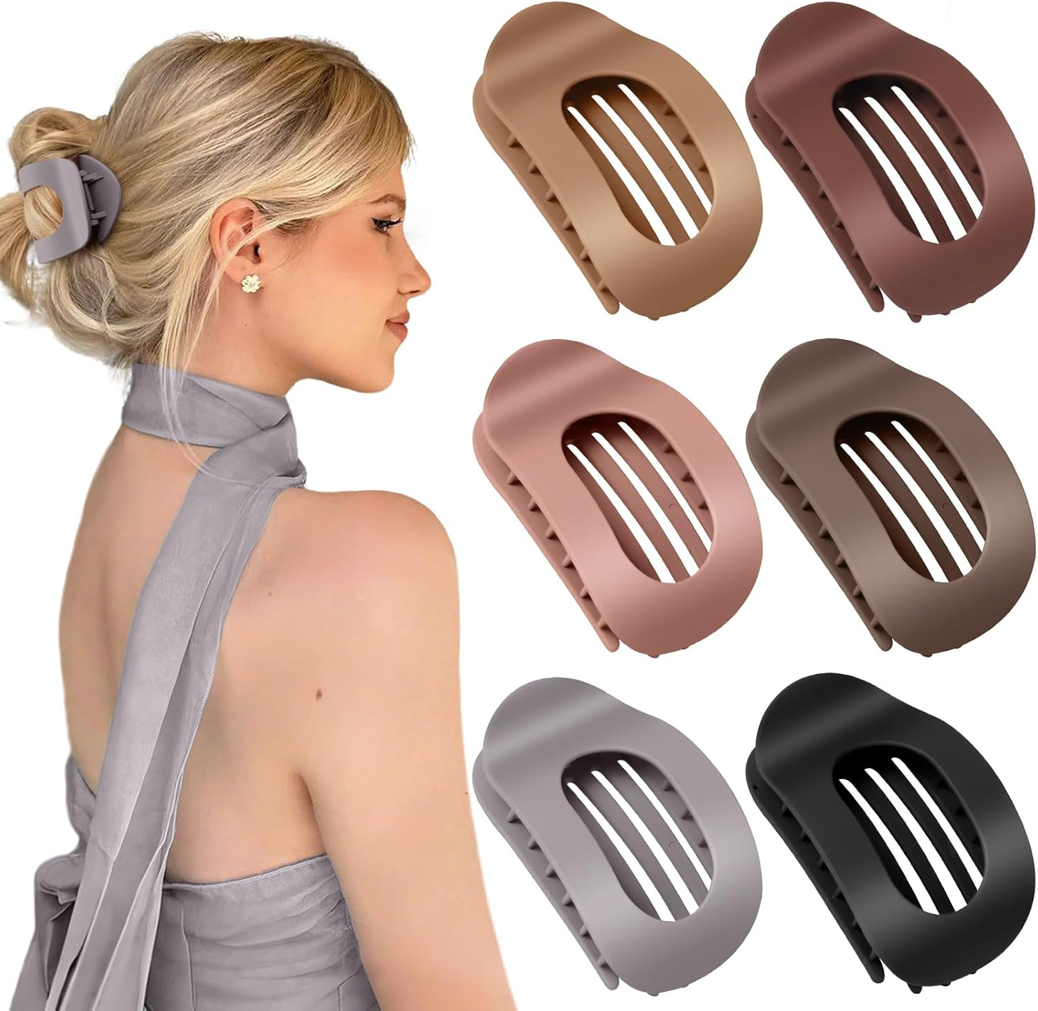Kavya Flat Hair Clips Women - 6 Pcs Curved Design Flat Hair Claw Clips for Lying & Driving Non-Slip Duckbill Hair Clips - Strong Hold round Claw Clip for Thin & Thick Hair French Hair Accessories image number 5
