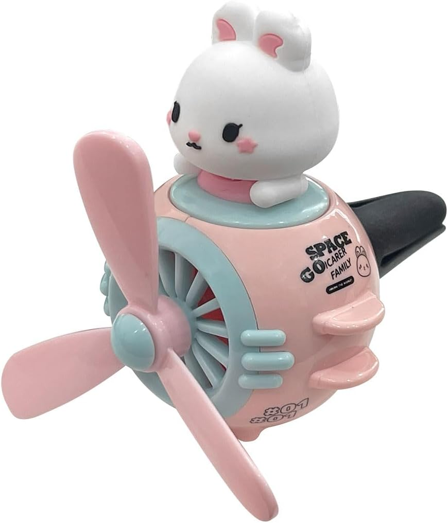 Cute Pilot Rabbit Car Air Fresheners, Car Diffuser Air Condition Vent Clip, Rotating Propeller Automotive Air Outlet Fan Creative Perfume Accessories for Car Interior Decoration