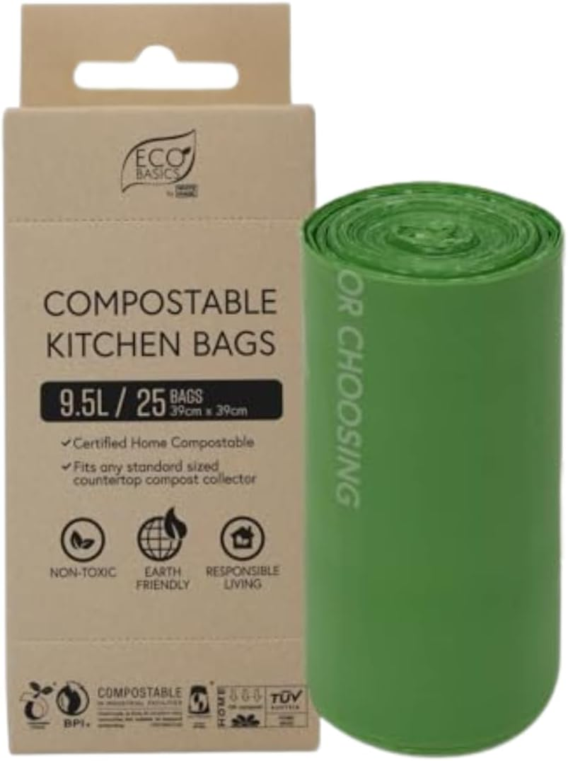 Eco Basics Compostable Kitchen Bags &ndash; 9.5L, 25 Bags (39X39Cm), Breathable Corn Starch Bags, Reduces Bacteria & Odor, Fits All Kitchen Scrap Bins image number 5