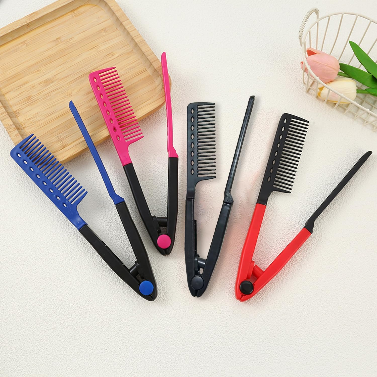 4 Pieces V Shape Straight Hair Comb, Hairstyle Finishing Tool, Fluffy Hair Root Artifact, Smooth Hair Rail Comb image number 5