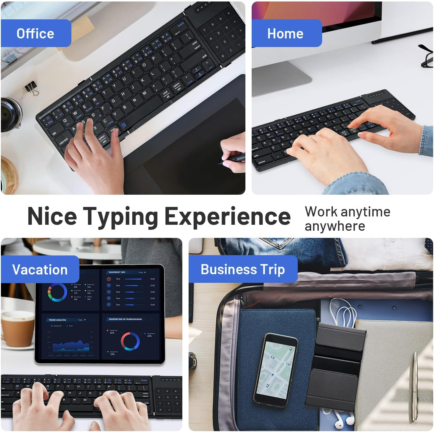 Mcbazel Foldable Bluetooth Keyboard with Touchpad & Numeric Keypad, Wireless Dual-Mode (Bluetooth 5.1 & 2.4G), Universal Compatibility,Premium PU Leather Design for Windows, Ios, Mac image number 2