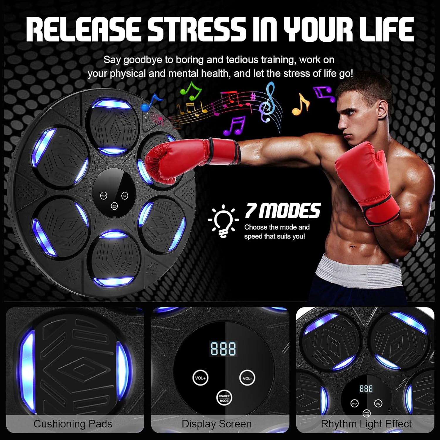 Music Boxing Machine, Smart Boxing Machine Wall Mounted with Boxing Gloves USB Charging Punching Machine Game Training Equipment Pad Devices Bluetooth Connection for Kids/Adults image number 1