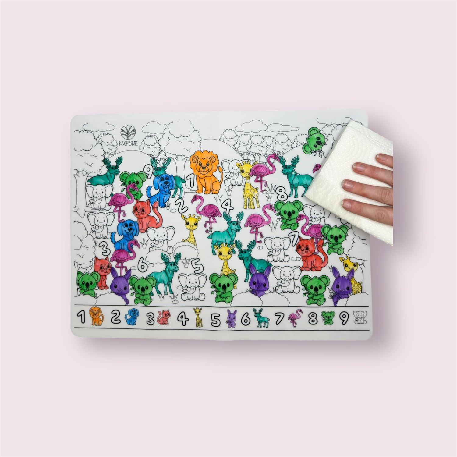 Seek 'N' Spot Silicone Colouring Mat, Animal Theme, Learn Counting, Silicone Drawing Mat, Reusable Silicone Placemat, Doodle Mat image number 1
