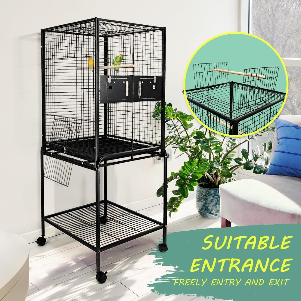 Taily Bird Cage Stand-Alone Aviary 145Cm Large Bird Cages Travel Stand Budgie Parrot Birdcage with Removable Tray Black image number 3