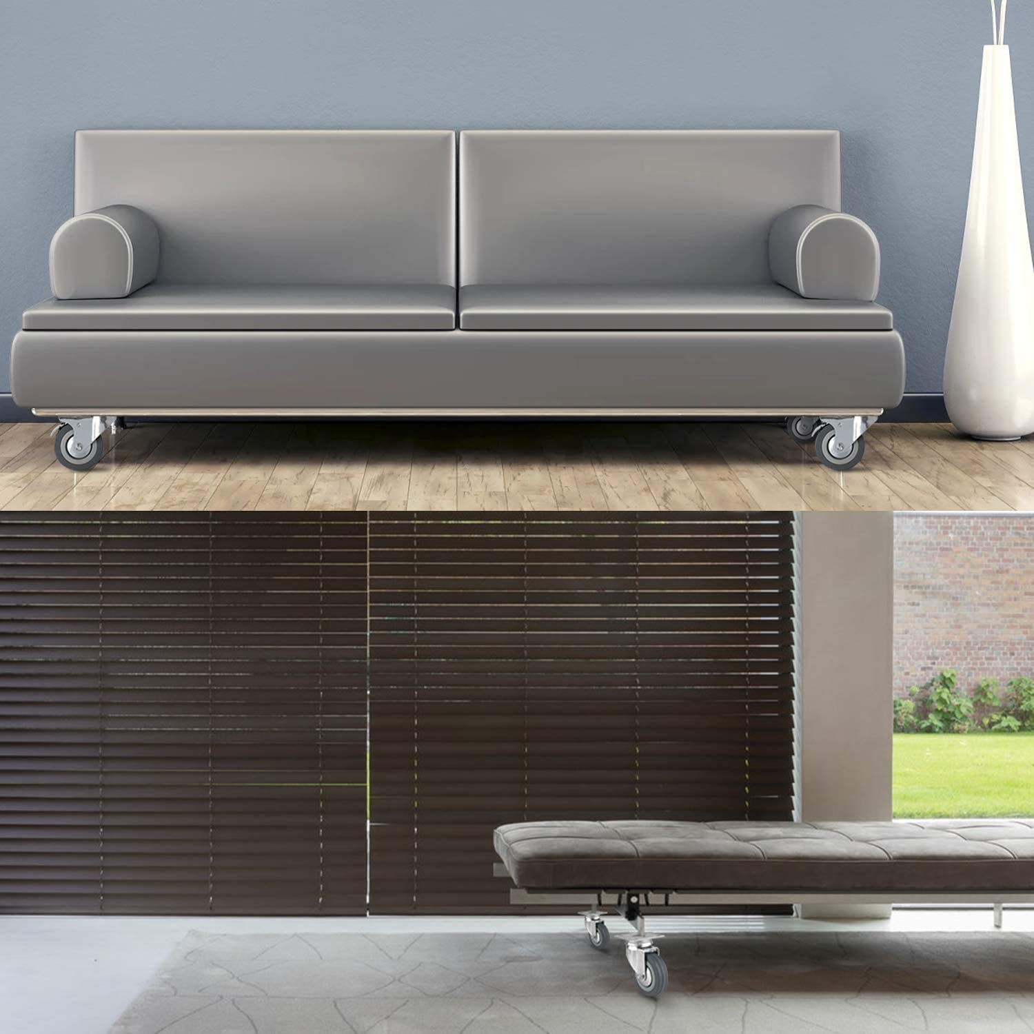 Lehom 4 Inch Swivel Rubber Caster Wheels Heavy Duty Castors with 360 Degree Rubber Base Top Plate Set of 4 (2 with Brakes & 2 Without), Grey image number 2