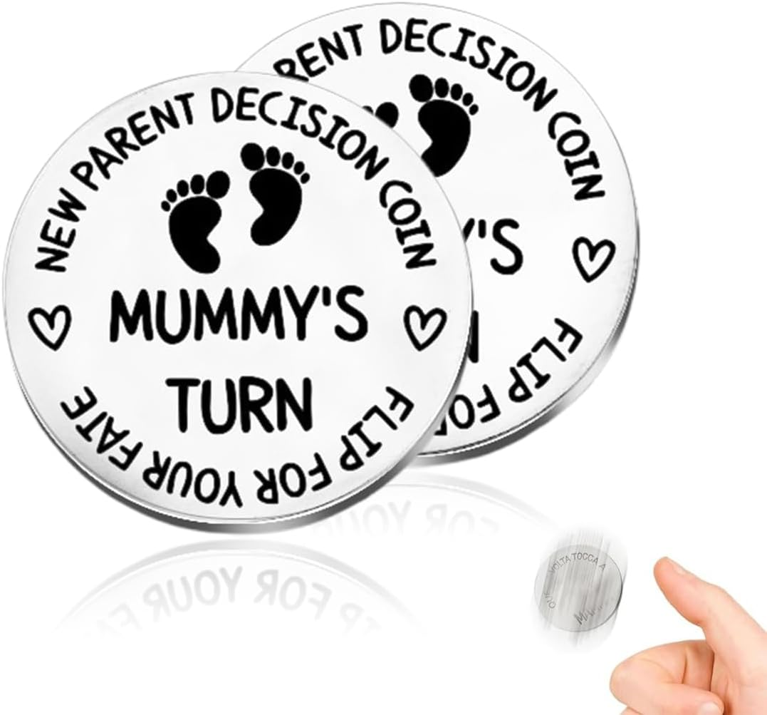 Funny First Time Decision Coin, Pregnant Expectant Mother and Dad, Gifts for Birth, Christening Gifts for Girls, Boys, Baby, after Birth, Gift Idea, Cooler, 30 Mm image number 2