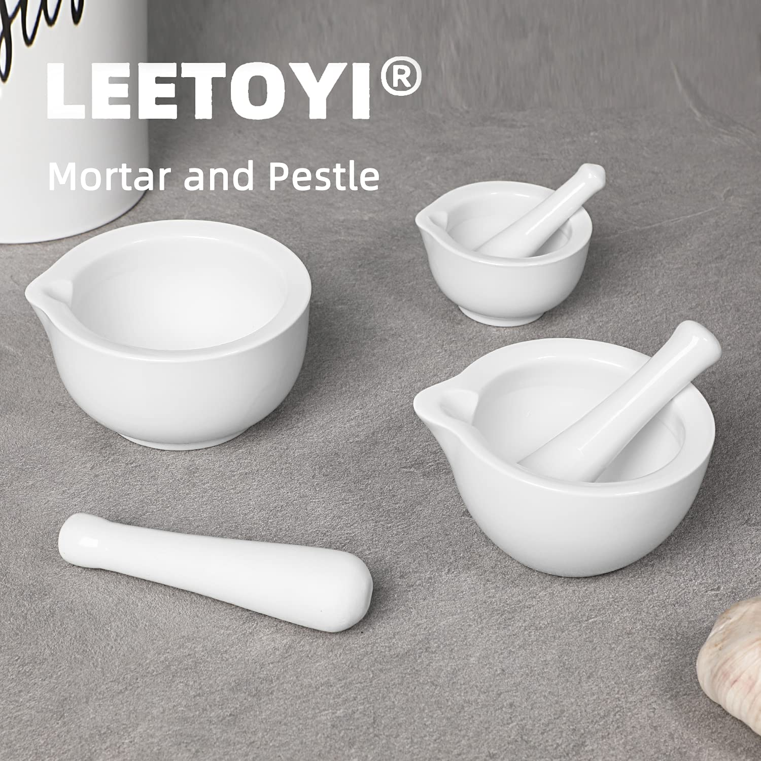 LEETOYI Porcelain Mortar and Pestle, Ceramic Herb Grinder Pill Crusher Set (4.2-Inch) image number 5