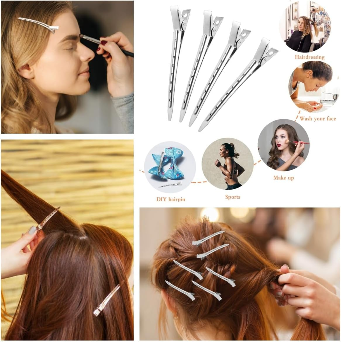 Metal Duck Billed Hair Clips for Styling Sectioning,Silver for Women Long Hair, Alligator Curl Clips for Hair Roller,Salon,Bows DIY with Case image number 5