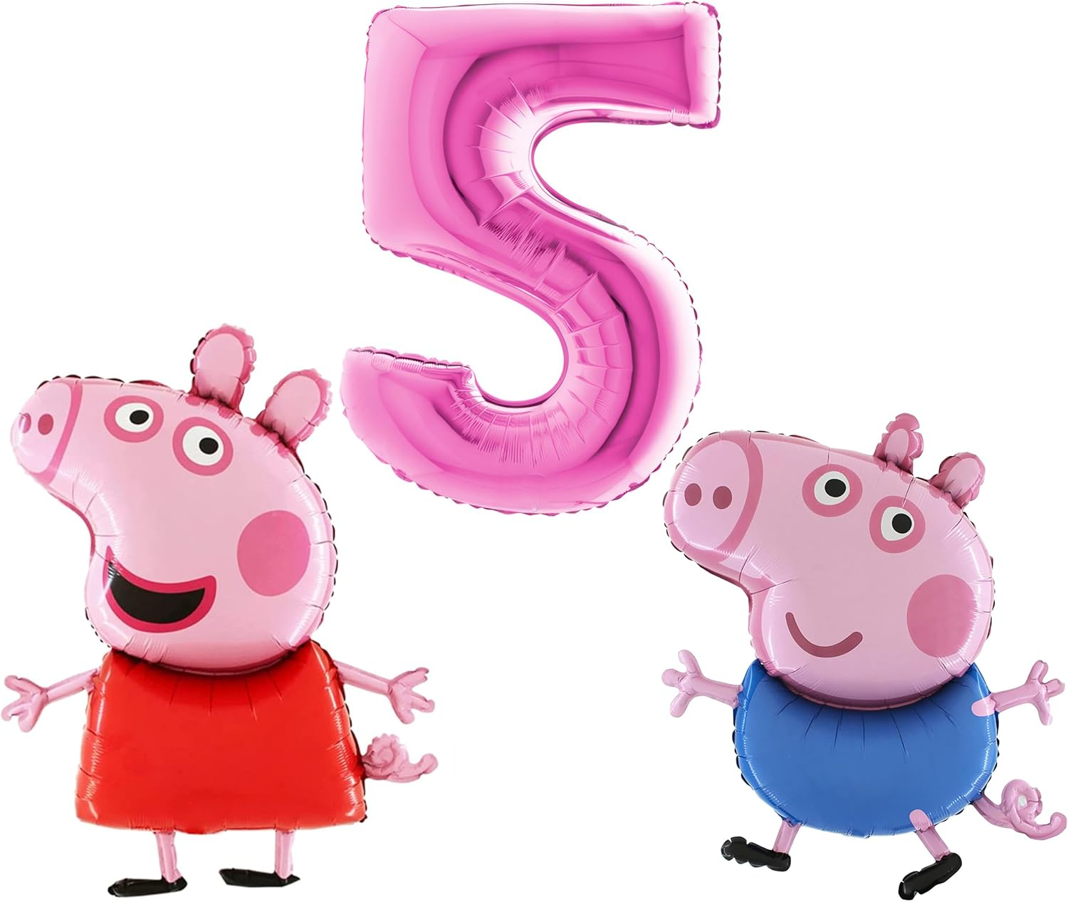 Toyland&reg; Peppa & George Pig Foil Balloon Pack - 2 X 37" Character Shape Balloons & 1 X 40" Number Balloon - Kids Party Decorations image number 1
