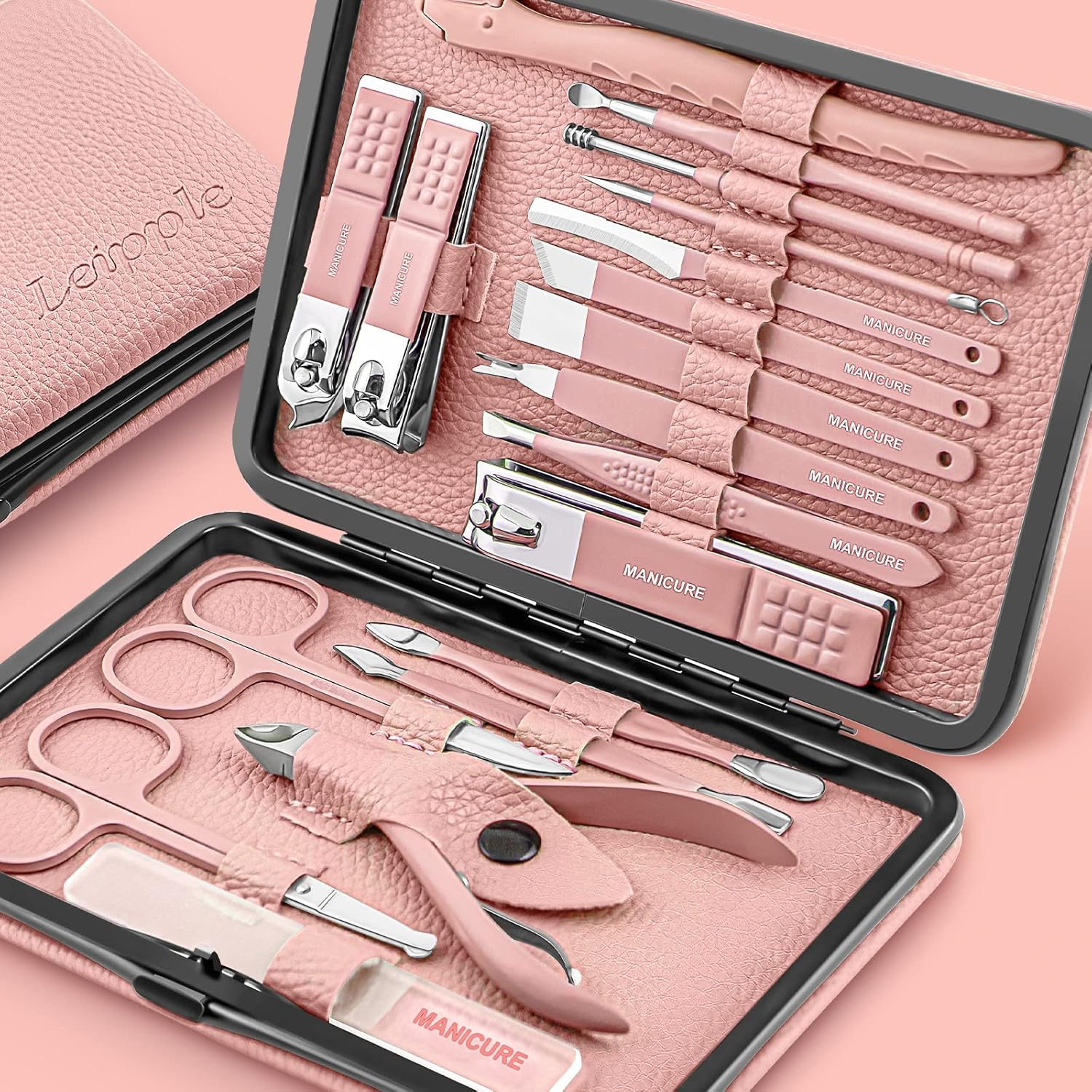 Manicure Set Professional Pedicure Kit Nail Clippers Kit - 18 Pcs Nail Care Tools - Grooming Kit with Luxurious Upgraded Travel Case(Pink)
