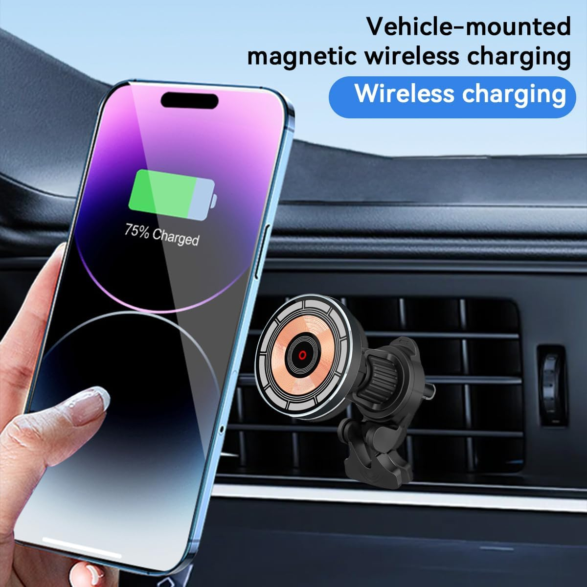 For Magsafe Car Mount Charger, 15W Fast Charging Magnetic Wireless Car Charger, Magnetic Phone Mount Holder for Magsafe Charger Car Phone Holder Vent Fits Iphone 15 14 13 12 image number 6