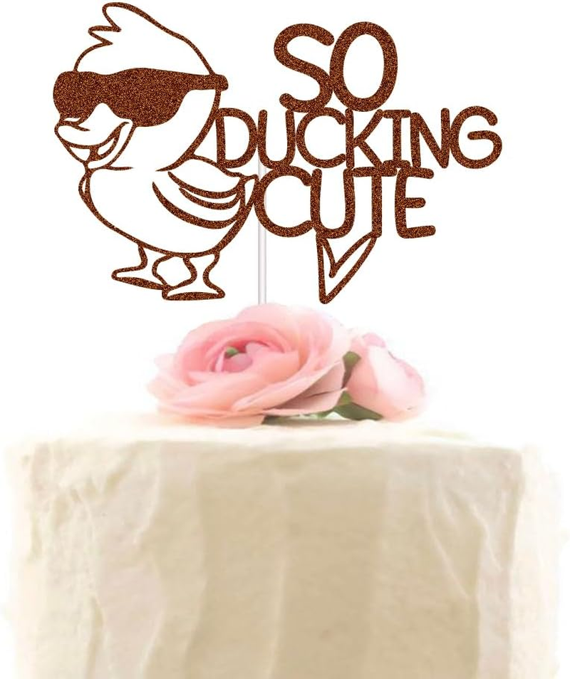XIUHUBA so Ducking Cute Cake Topper Duck Birthday Party Decorations Ducks Themed Cake Decor for Boys Gilrs Kids Birthday Brown Glitter image number 4