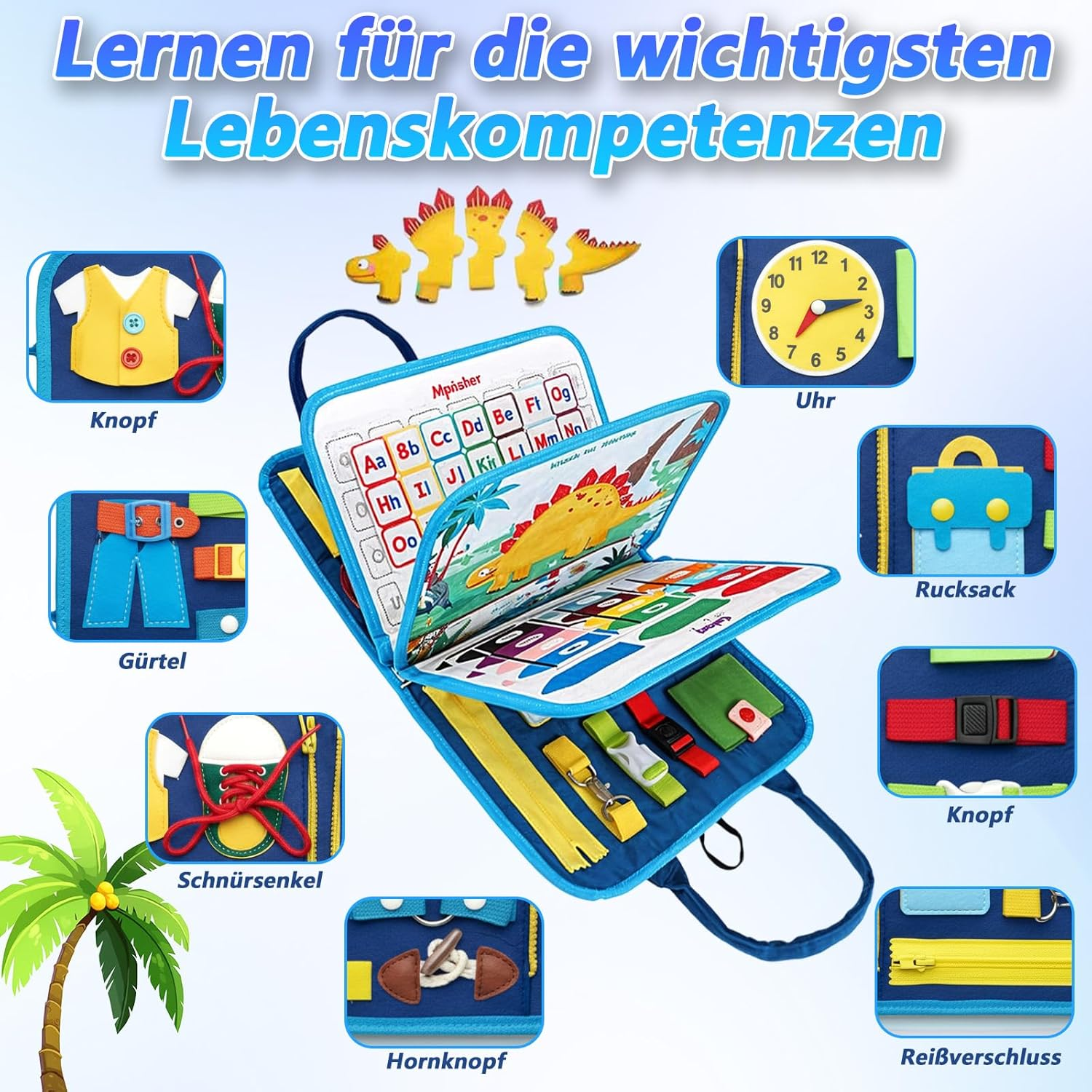 Beafaoo Busy Board Montessori Toy from 1 2 3 Years, Felt Animals Dinosaur Quiet Book, Sensory Busy Book, for Early Childhood Education, Child Education image number 2