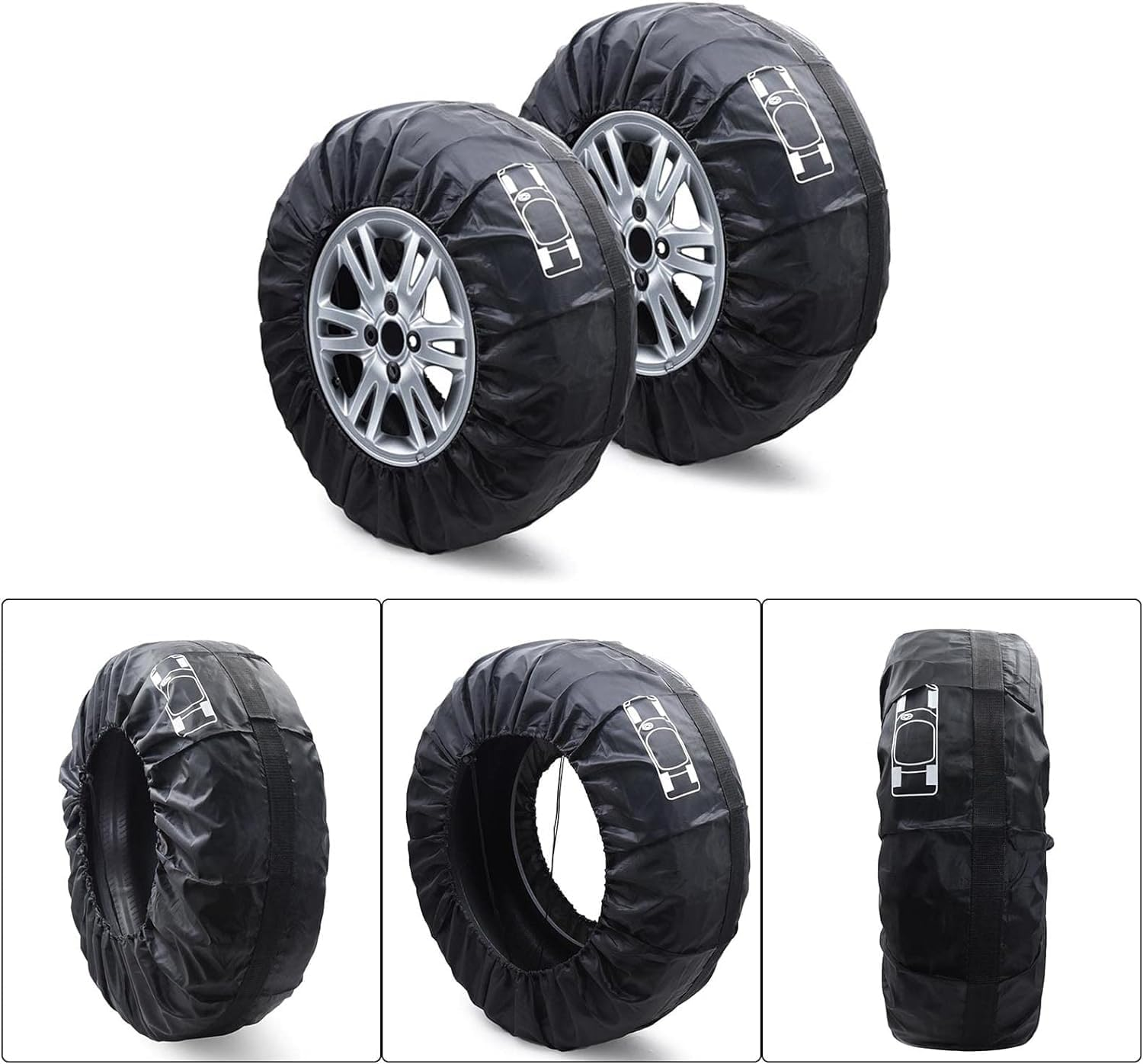 Geloo Car Spare Tire Cover, Seasonal Tire Totes,Polyester Wheel Tires Storage Bags Vehicle Tyre Accessories Tyre Cover with 4Pcs Fit for 19"-23" Tyres (Diameter 80Cm)-Black
