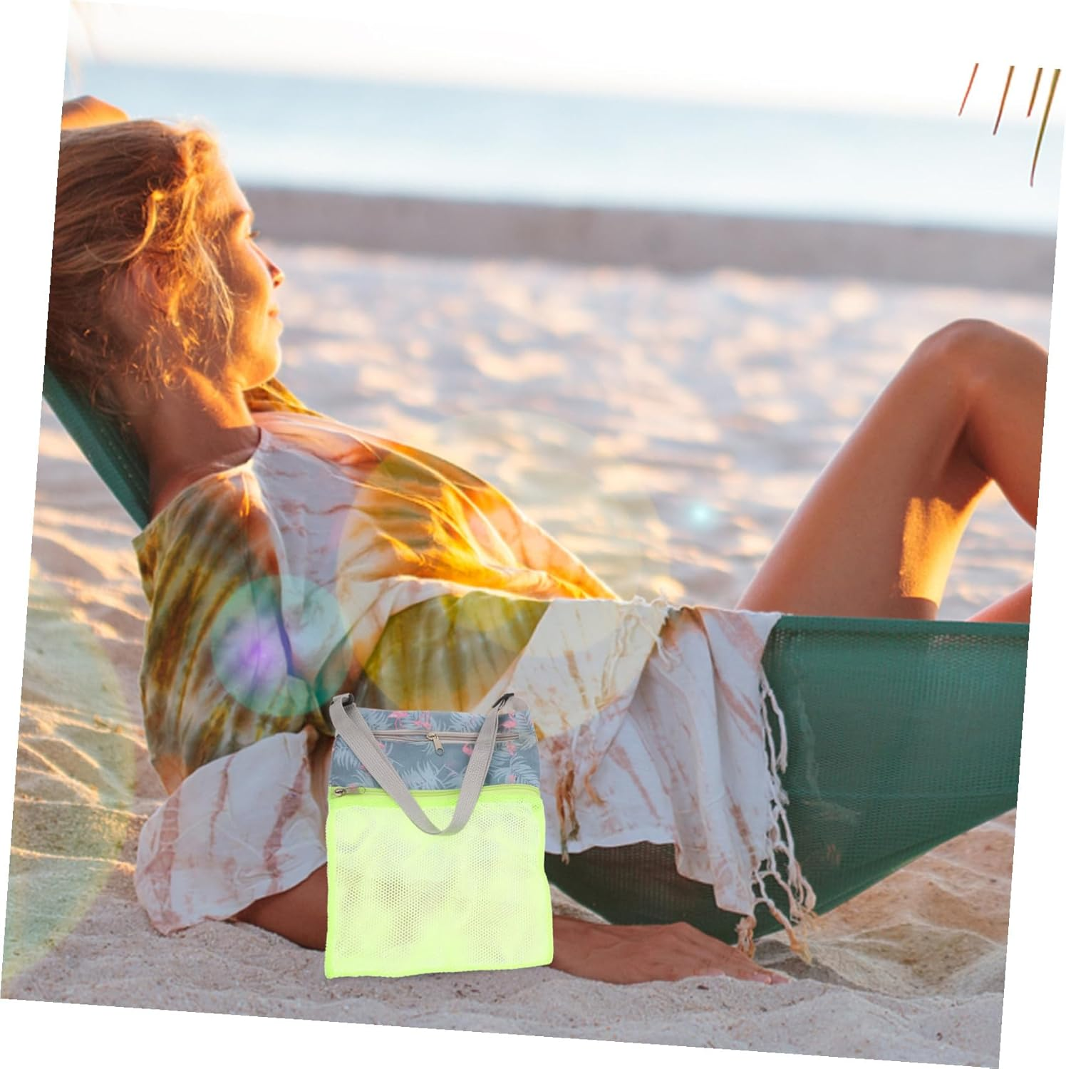 DIKACA Wear-Resistant Portable Mesh Beach Bag with Dual Zipper Pockets Capacity Collecting Supply Tote for Towels Swim Gear Outdoor Travel and Camping Lightweight for Adults image number 4