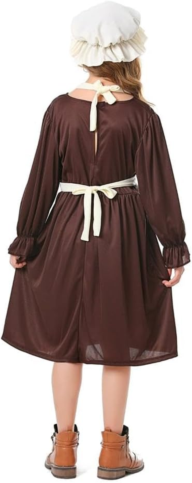Dressy Daisy Pioneer Colonial Prairie Maid Dress Costume Clothing with Apron and Bonnet Mob Cap for Toddler Little Girls, Brown