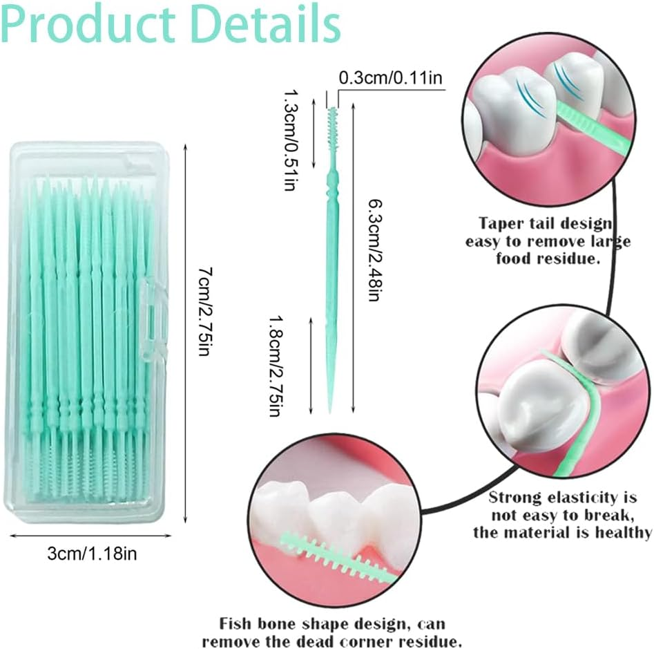 Toothpicks,Tooth Picks Flossers with Bristles,Double-Side Dental Picks,Plastic Toothpicks Disposable,Portable Package(40 Count&times;2Pack) image number 6