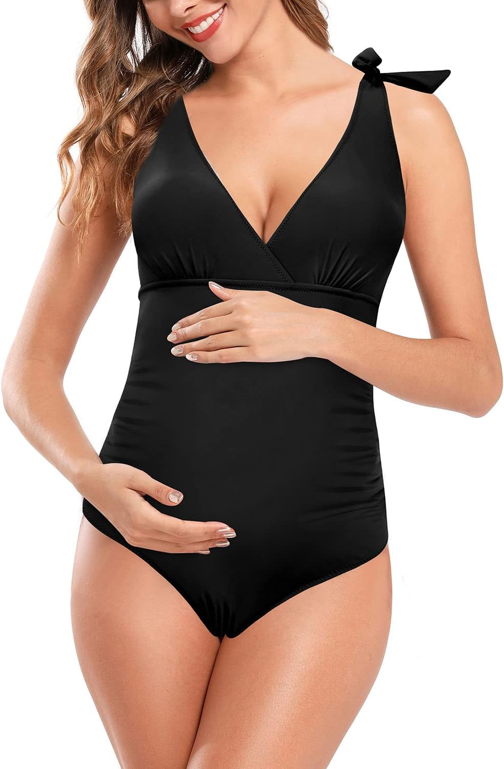 SHEKINI Women'S Halter Pregnant Swimsuit Twist Cross Maternity One Piece Bathing Suit