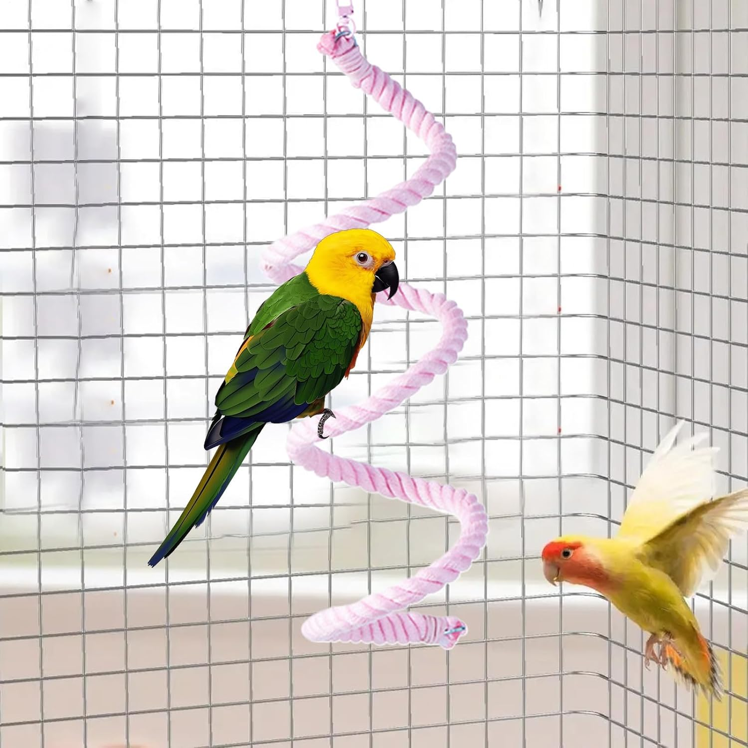 Rope Perches for Bird Cages - Colorful Cage Chewing Toys for Small Medium Parrot - Multi-Color Peony Chewing Swing Cotton Ladder Standing Stick