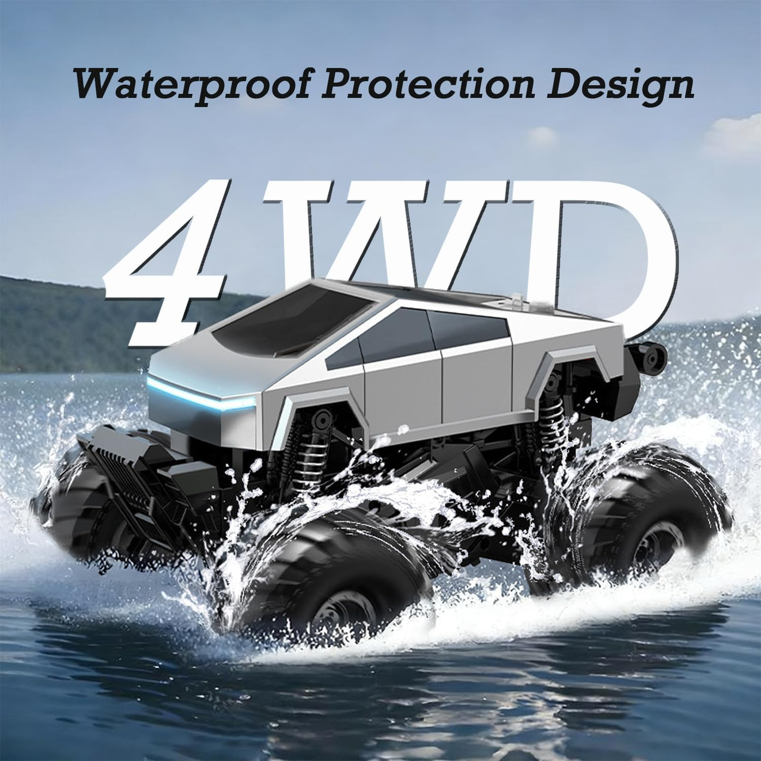Amphibious Remote Control Car, 1:18 Monster Truck Toys for Boys RC Cars, 2.4 Ghz Waterproof Cyber RC Trucks, 4WD All Terrain Off-Road Pickup, Kids Christmas Birthday Gifts Present Boy Girl Toys Age 8+ image number 4