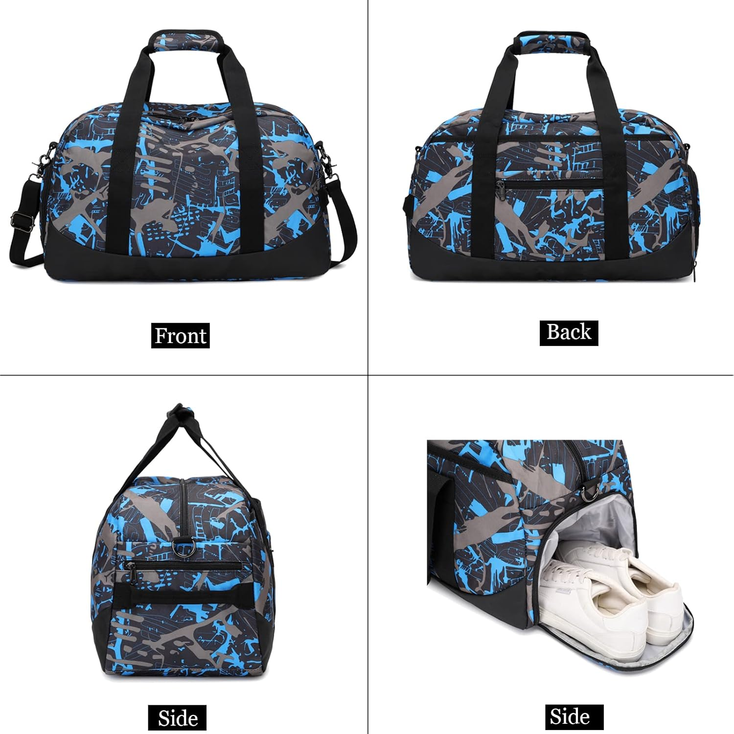 Octsky Sports Gym Travel Weekender Duffel Bag for Men Boys with Shoe Compartment & Wet Pocket, Sleepover Bag or Kids, Graffiti-Red image number 5