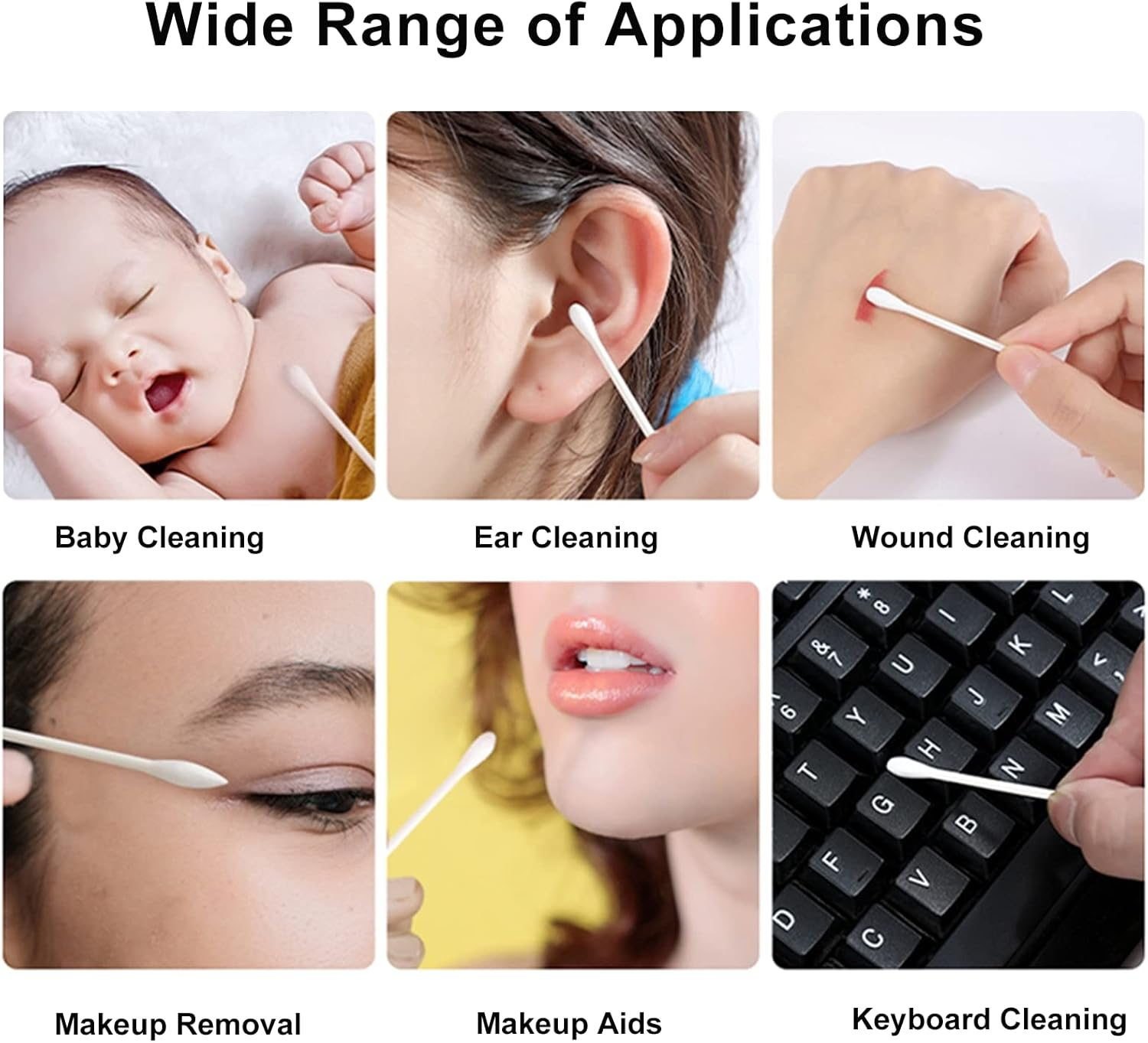 Cotton Swab Individually Wrapped, 200 Count Natural Cotton Buds, Double Tipped Cotton Tips for Ear, Beauty Care, Cleaning (White, round & Pointed Shape Cotton Heads) image number 3