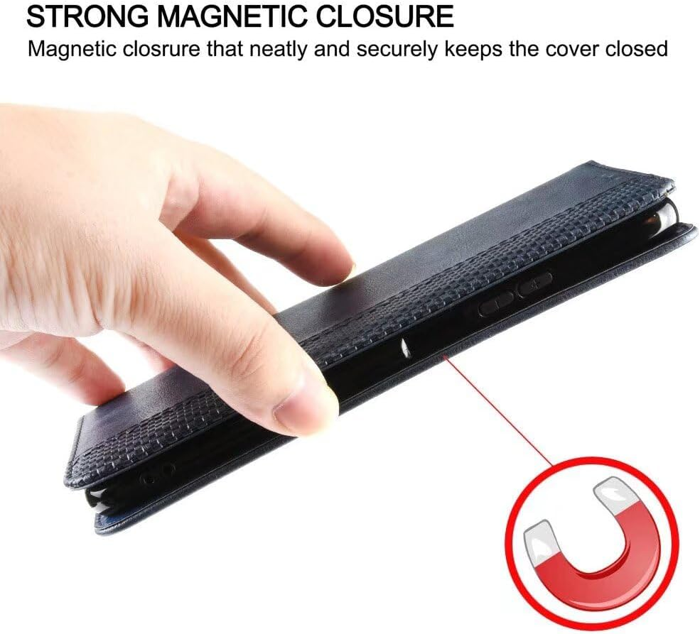 SEAHAI Leather Folio Case for Motorola Edge 60 Fusion/Edge 60 5G, Premium PU Wallet Cover with Credit Card Pocket/Cash Slots/Support Kickstand, Flip Magnetic Automatic Adsorption Shell - Blue image number 6