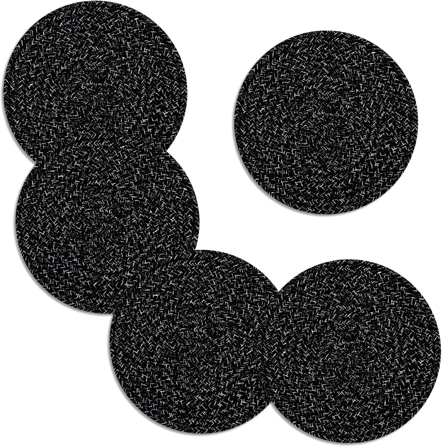 Trivets for Hot Dishes, Large Trivet for Hot Pots and Pans 8 Inches, Hot Pads for Kitchen Table, Coasters Cotton Mat to Protect Counter, Cooking Potholder (Black 5 Pcs)