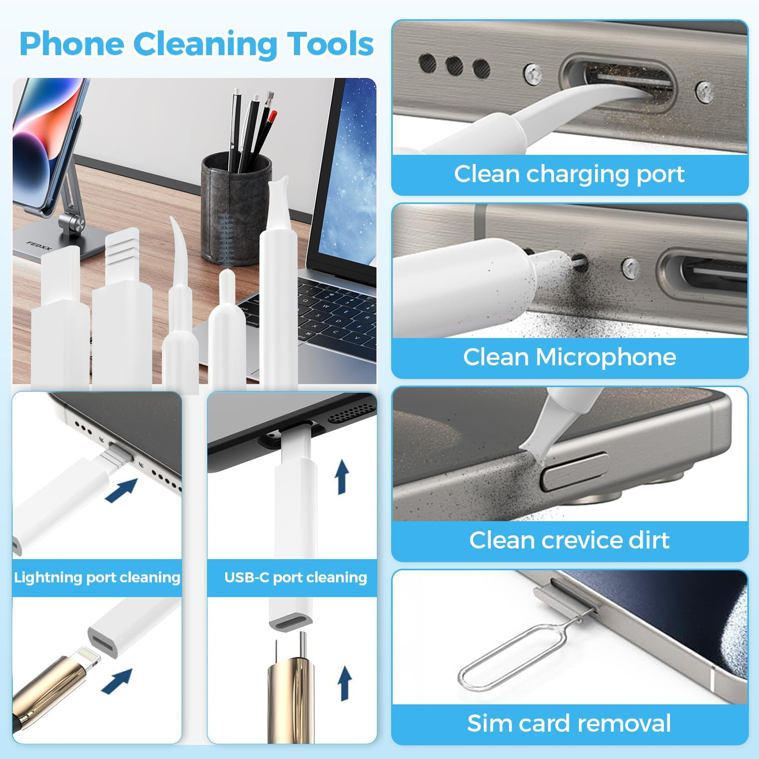 Sydroya 32-In-1 Multi-Functional Cleaner Kit for Electronic Devices, Phone Cleaning Kit, Headphones Cleaner Tool for Airpods, Multi-Tool for Cleaning Keyboard, Computer, Earbuds, Camera, Lens (White) image number 3