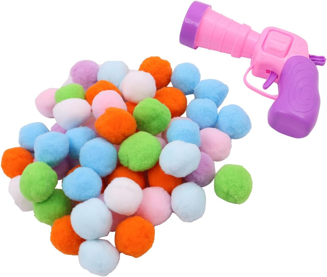 ANCLLO Colorful Cat Pom Pom Balls & Launcher Set &ndash; 50 Soft Plush Balls + 1 Cat Launchers for Interactive Play & Exercise &ndash; Perfect for Indoor Cats