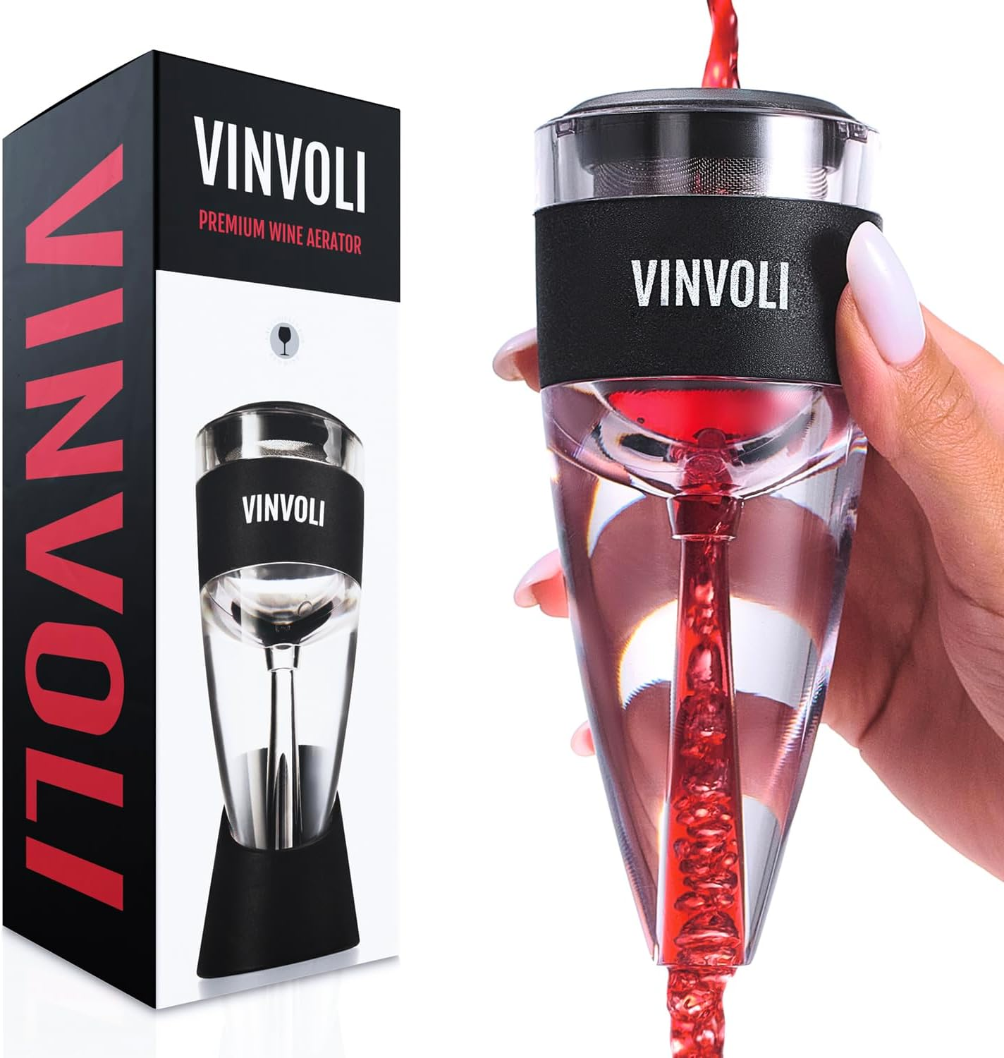 Wine Aerator - Premium 2019 Wine Air Aerator - Red Wine Decanter Aerator - Wine Aerator Wine Pourer - Wine Filter Sulfite Remover - Wine Decanters Areators for Wine Bottle - Wine Guide Ebook Aerator Black, Transparent image number 3
