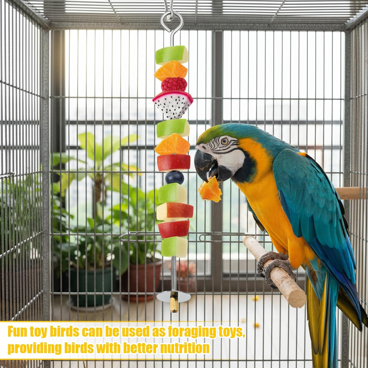 5PCS Bird Cage Food Holder with Hook, Parrot Fruit Vegetable Skewer, Stainless Steel Bird Feeder for Cages, Hanging Foraging Toy, Birds Cage Feeder Foraging Toy for Macaw Parakeet Parrot Budgie image number 1