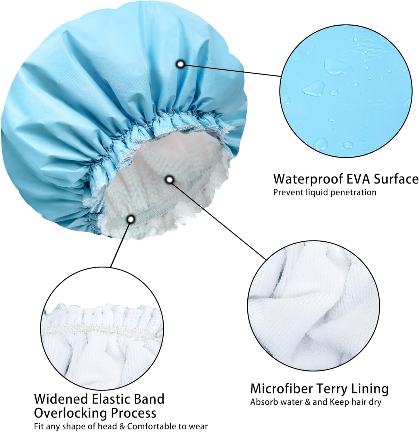 Shower Caps for Women, Terry Cloth Lined EVA Exterior Elastic and Reusable Bath Caps, Double Waterproof Layers Shower Cap, Bathing Shower Caps, Environmental Protection Bath Hair Cap - Blue - Pink image number 4