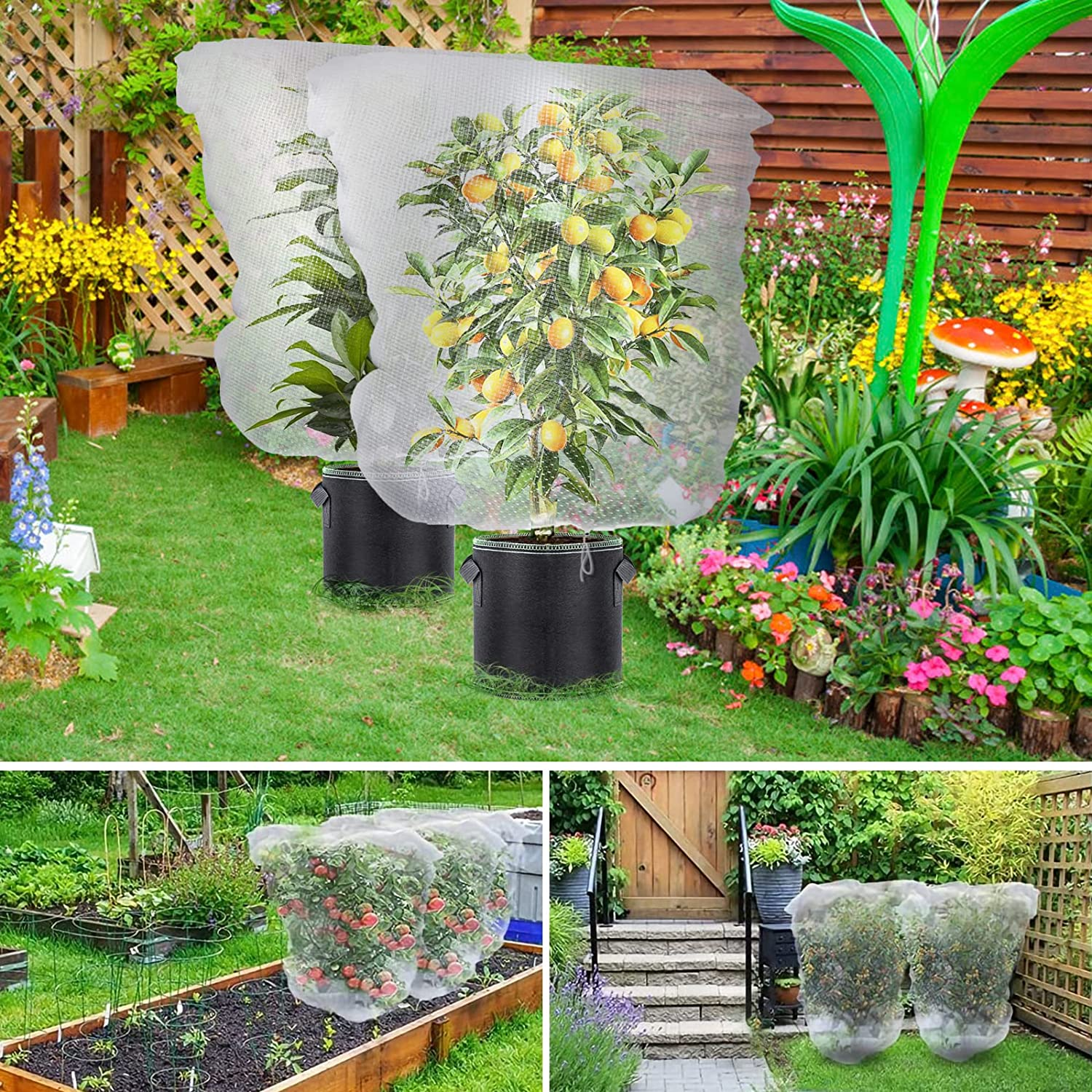 3 Pack Garden Netting Garden Plant Fruits Protection Netting Covers Bags with Drawstring, 3.3Ft X 2.6Ft Garden Plant Netting Barrier Bags, Insect Bird Barrier Netting Mesh for Vegetables image number 4