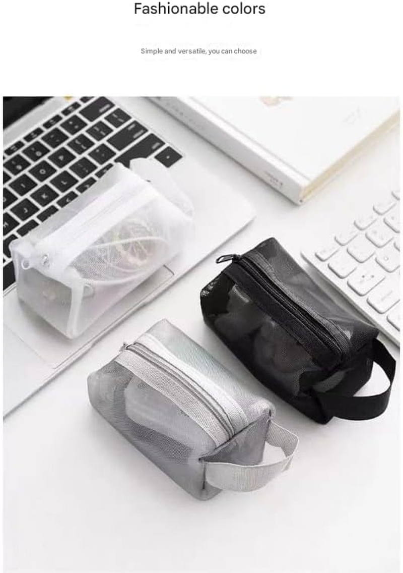 3Pcs Portable Square Mesh Storage Bag,Zippered Mesh Cosmetic Bag,Small Square Coin Purse Travel Storage Carry Pouch (Style, One Size)