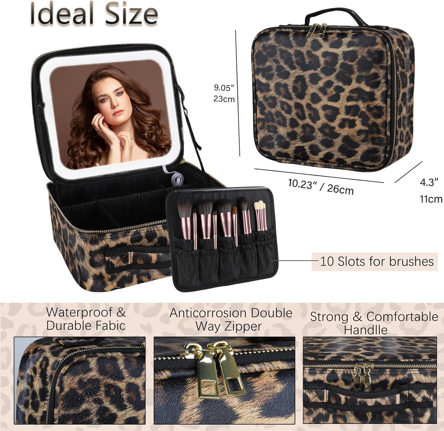 Longfng Makeup Bag with LED Light and Mirror, Large Capacity Travel Makeup Organizer, 3 Adjustable Brightness, Waterproof Portable Toiletry Bag for Women image number 2