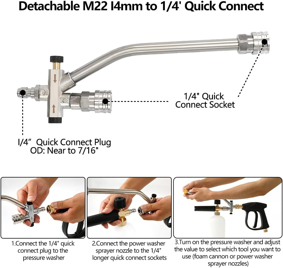 Foam Cannon Dual Connector Accessory for Pressure Washer Kit,5 Power Washer Sprayer Nozzles and Foam Dual Connector Accessory,For Cleaning and Car Washing image number 3